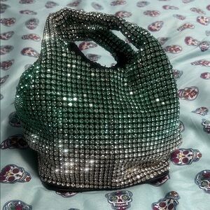 Green and Silver Rhinestone Women's Bag
